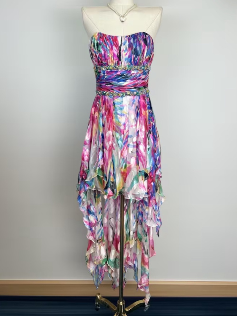 Vintage Lafemme colorful fairy ruffles silk dress size 2